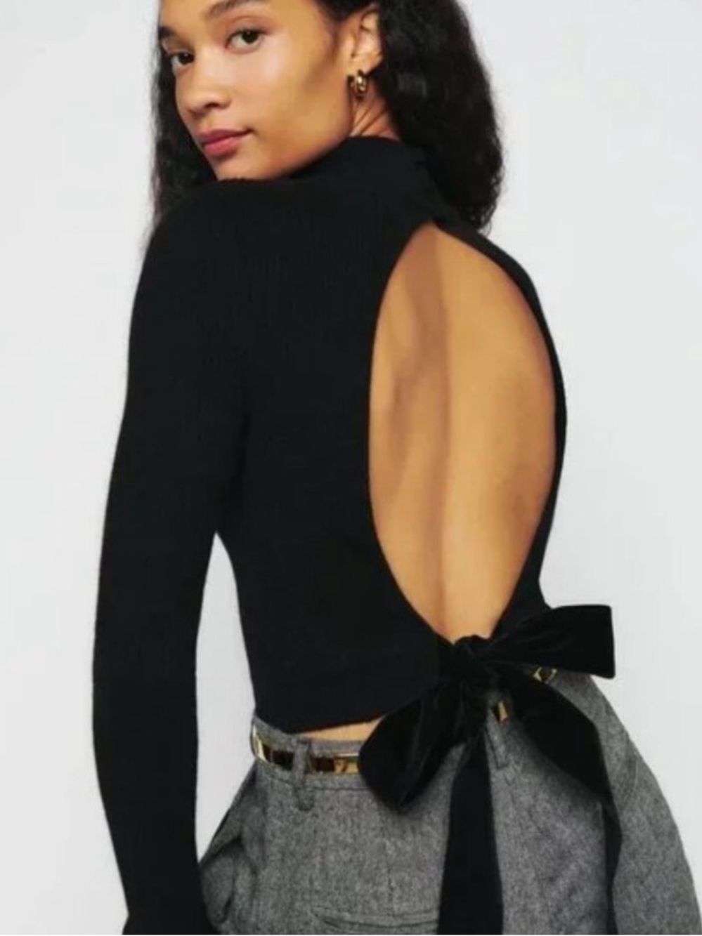 Reformation Osteria Black Open Back Sweater Cashmere Back Tie Small